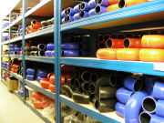 warehouse with silicone hoses on shelves